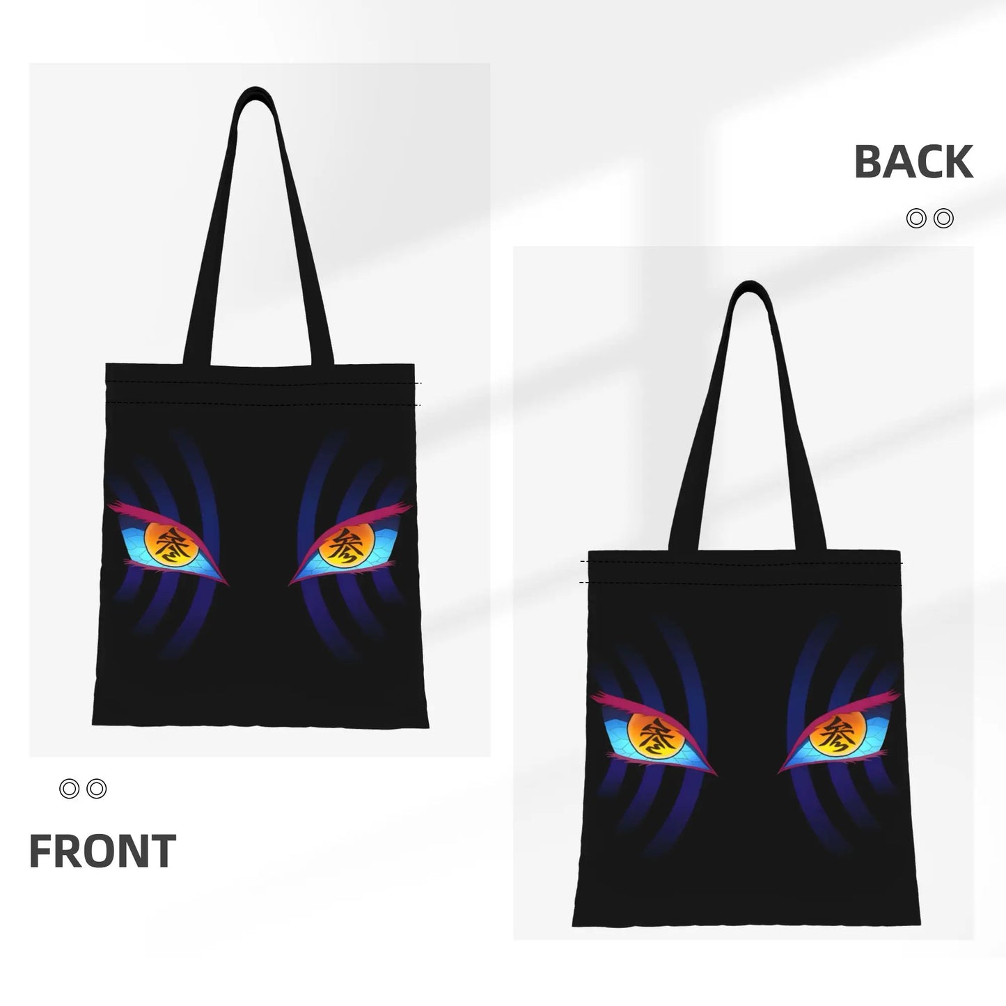 1PC Large Capacity Akaza's Eyes Demon Slayer Canvas Tote Bag Foldable Chic Pattern No Closed Design