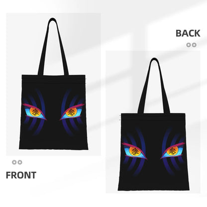 1PC Large Capacity Akaza's Eyes Demon Slayer Canvas Tote Bag Foldable Chic Pattern No Closed Design