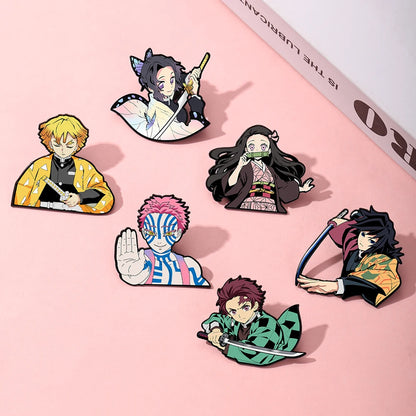 6pcs Demon Slayer Kimetsu No Yaiba Cartoon Brooches Anime Character Backpack Accessories School Bag Supplies