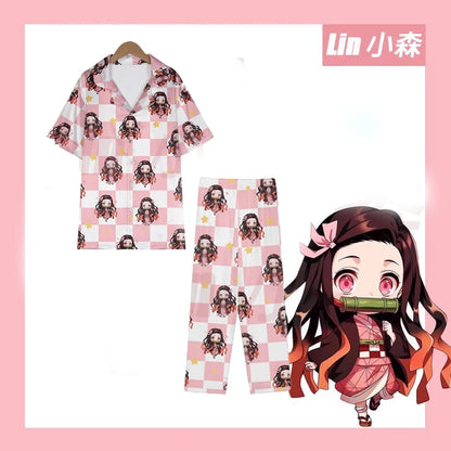 Anime Cosplay Homewear Demon Slayer Agatsuma Zenitsu Cute Pajama Set Demon Girl Pink Pattern Nightwear Loungewear Holiday Gift