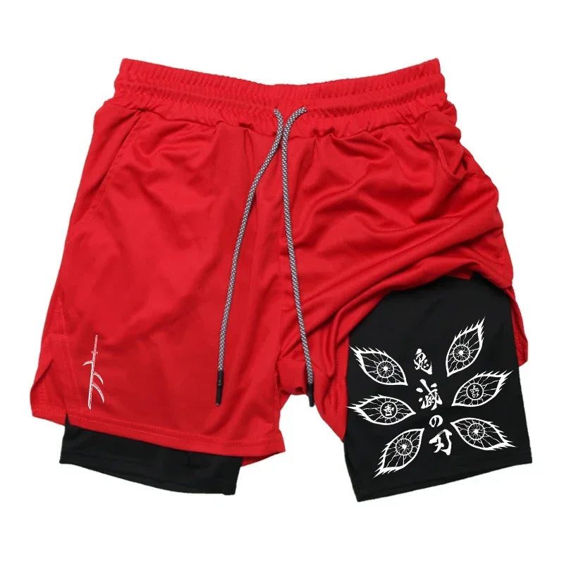 Demon Slayer Unisex Summer Sports Shorts Kokushibo Anime Printed Running Speed Dry Breathable 2-in-1 Double-layer Shorts