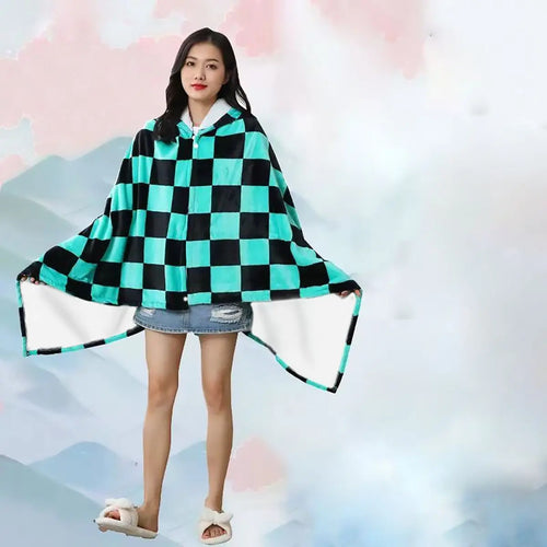 Anime Flannel Blanket Hoodie Shawl Demon Slayer Kimetsu No Yaiba Blanket Cloak Cosplay Costume Kamado Nezuko Agatsuma Zenitsu