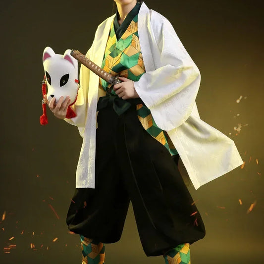 New Anime Sabito Cosplay Costumes Yaiba Kimono White Cloak Man Coat Lining Pants Wig Halloween Costumes