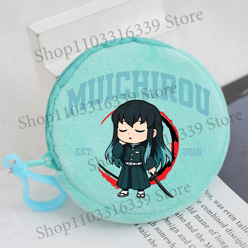 Demon Slayer Coin Purse Anime Figure Tanjiro Nezuko  Giyu Tomioka Wallet Key Earphones Storage Pouch Cute Round Mini Zero Wallet