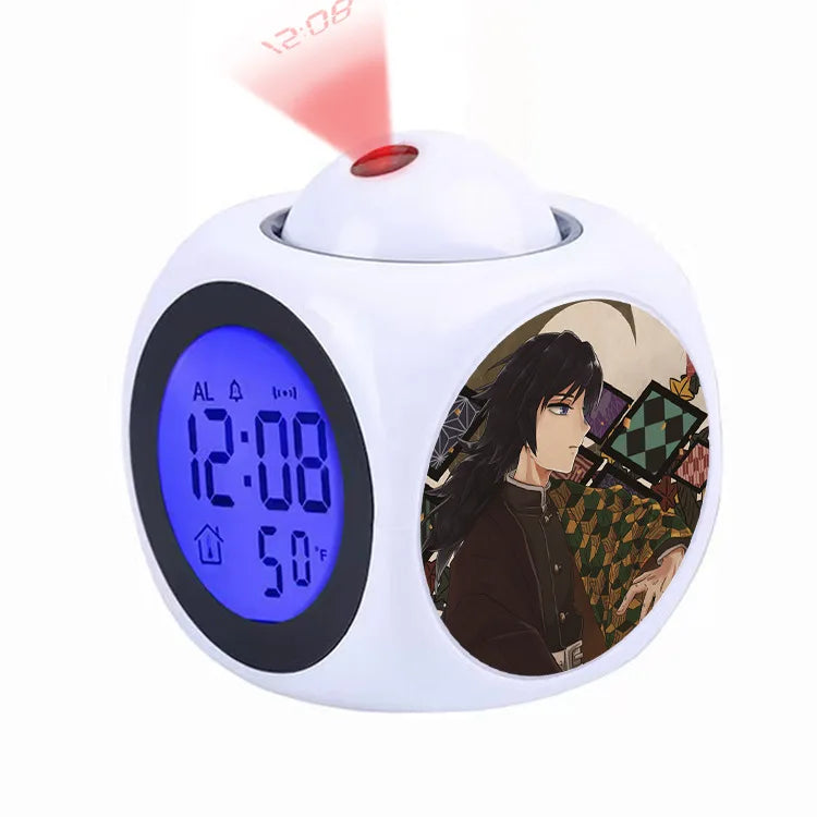 Demon Slayer Tanjiro Projection Alarm Clock Led Night Light Silent Non-Ticking Digital Time Display for Kids Bedroom