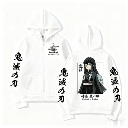 Demon Slayer Muichiro Tokit Hoodie Anime Jacket Zip Up Casual Tops Streetwear 2026 Autumn Winter Long Sleeve Pullover Men Women
