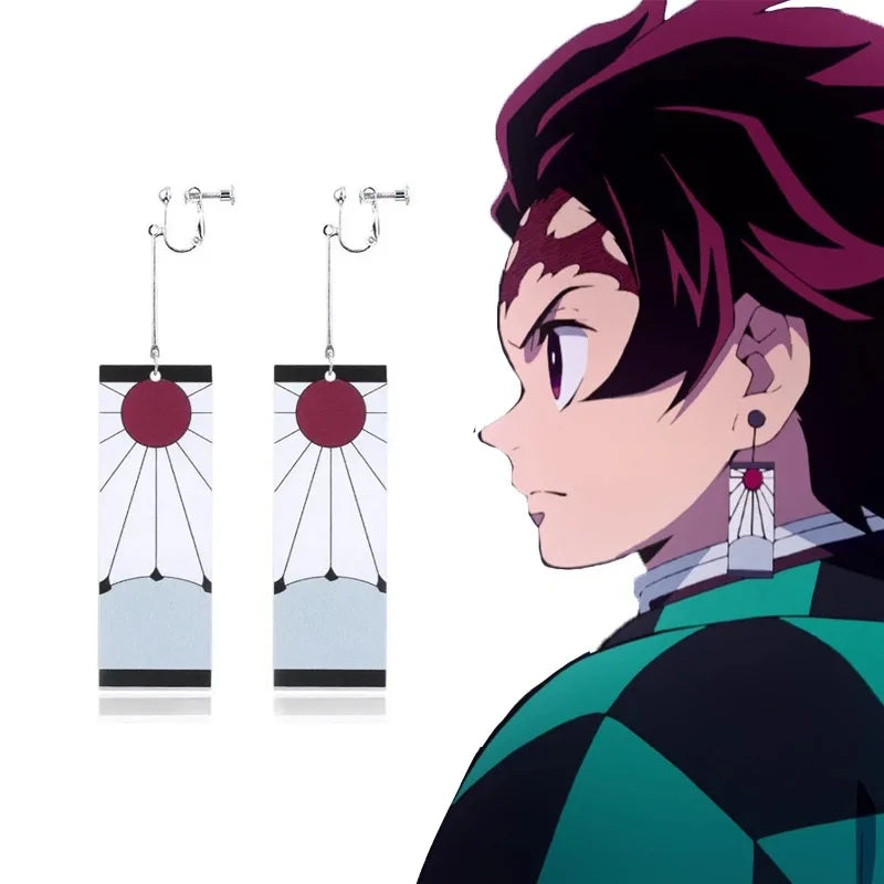 1PCS Fashion Acrylic Tanjiro Earrings Demon Slayer Earrings Anime Cosplay Props Hanafuda Drop Long Earrings for Women Girls