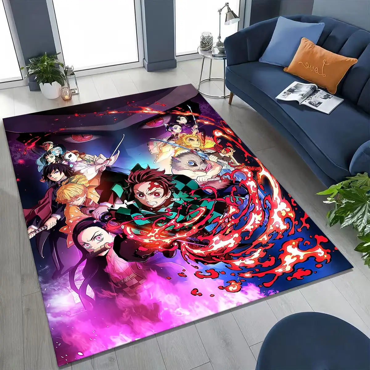 Anime Demon S-Slayer Kamado Nezuko Tanjirou Cartoon Rug for Bedroom Living Room Sofa Home Doormat Decor,Kids Non-slip Floor Mat