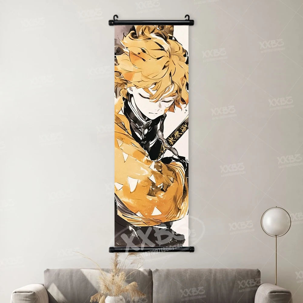 Demon Slayer Poster Home Decor Hashibira Inosuke Canvas Scrolls Picture Agatsuma Zenitsu Wall Art Kamado Nezuko Hanging Painting