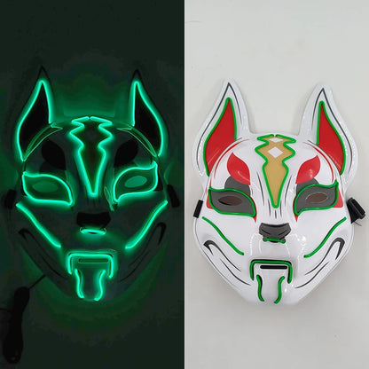 Glowing  Demon Slayer Mask Cosplay Japanese Cartoon Neon Light Samurai Mascara Luminous Led Fox Mask For Halloween Christmas