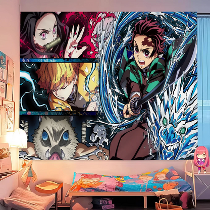 Anime Demon Slayer Colorful Tapestry Wall Hanging Bohemian Wall Tapestries Mandala Wall Art Decor