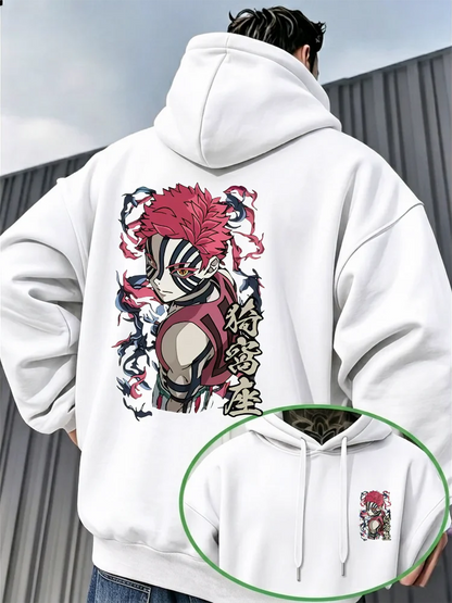 Bandai Demon Slayer Akaza Men's Hoodie High Quality Soft Thick Fleece Pullover Sweatshirt Warm Casual Autumn Winter Style