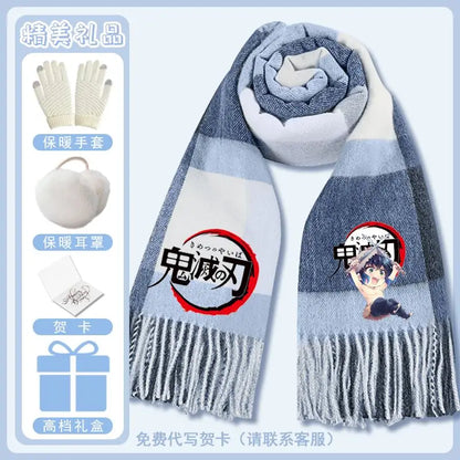 Anime Demon Slaye Nezuko Tanjiro Cartoon Printed Scarf Autumn Winter Men's and Women's Fashion Versatile Warm Grid Scarf
