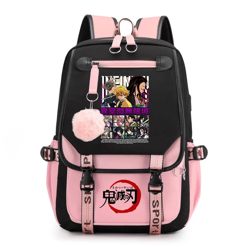 Demon Slayer Anime Print Backpack for Girls Casual School Bookbag Lightweight Teen Travel Rucksack