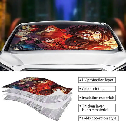 Demon Slayer Windshield Sunshade Anime Cute Car Front Windshield 70x130cm Sun Visor Heat Reflector