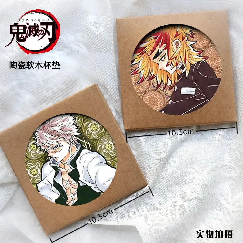 Demon Slayer Coaster Fans Round Ceramic Cork High Temperature Resistant Coaster Tsuyuri Kanao Kamado Tanjirou Kamado Nezuko Gift