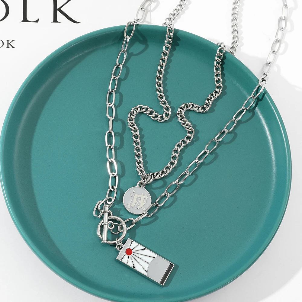 Anime Demon Slayer Tanjiro Necklace Classic Cartoon Character Fashion Jewelry Cosplay Accessories Daily Wear Collectible Gift