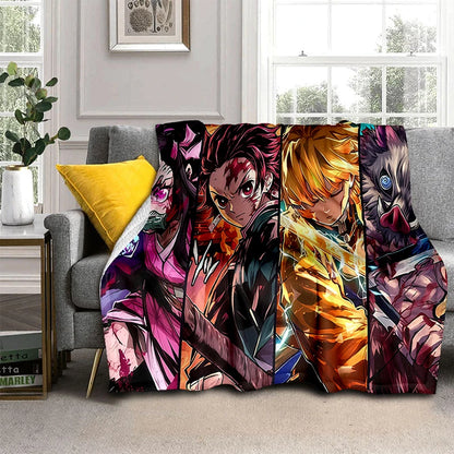 2026 Demon Slayer Tanjiro Kamado Water Breathing Print Flannel Blanket Double-sided All Seasons Throw Soft Nap Blanket for Home
