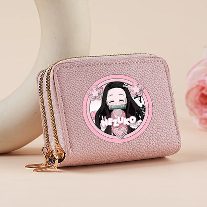 Demon Slayer Kamado Nezuko Women Short PU Wallet Tsuyuri Kanawo Kochou Shinobu ID Card Horders Multi-card Billfold Coin Purses