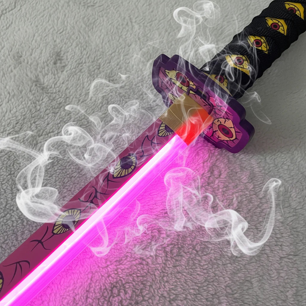 40inch Demon Slayer Kokushibo Katana LED Mist Original Lightsabre Real Katana Wood Vapor Cosplay Prop Schwert Vapour Toy Gift