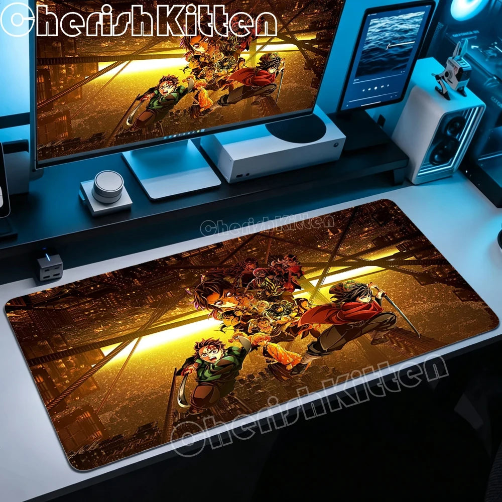 XXL Mouse Pad Large Demon Slayer Mousepad Office Computer Keyboard Gaming Table Mats for Laptop PC Anti-Slip Rubber Desk Mat