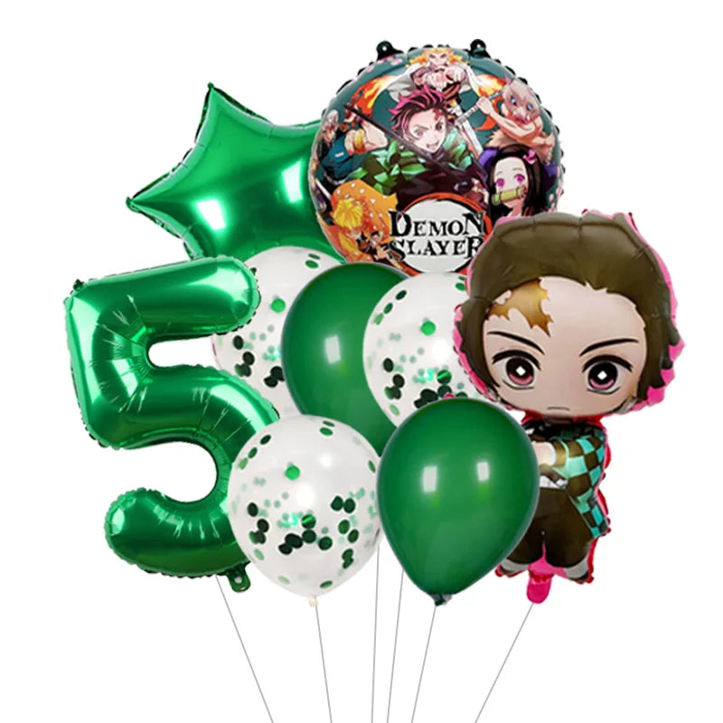 Demon Slayer Theme Tanjiro Kamado Theme Foil Balloons Set Latex Balloon Kids Birthday Party Decoration Number Balloon Globos