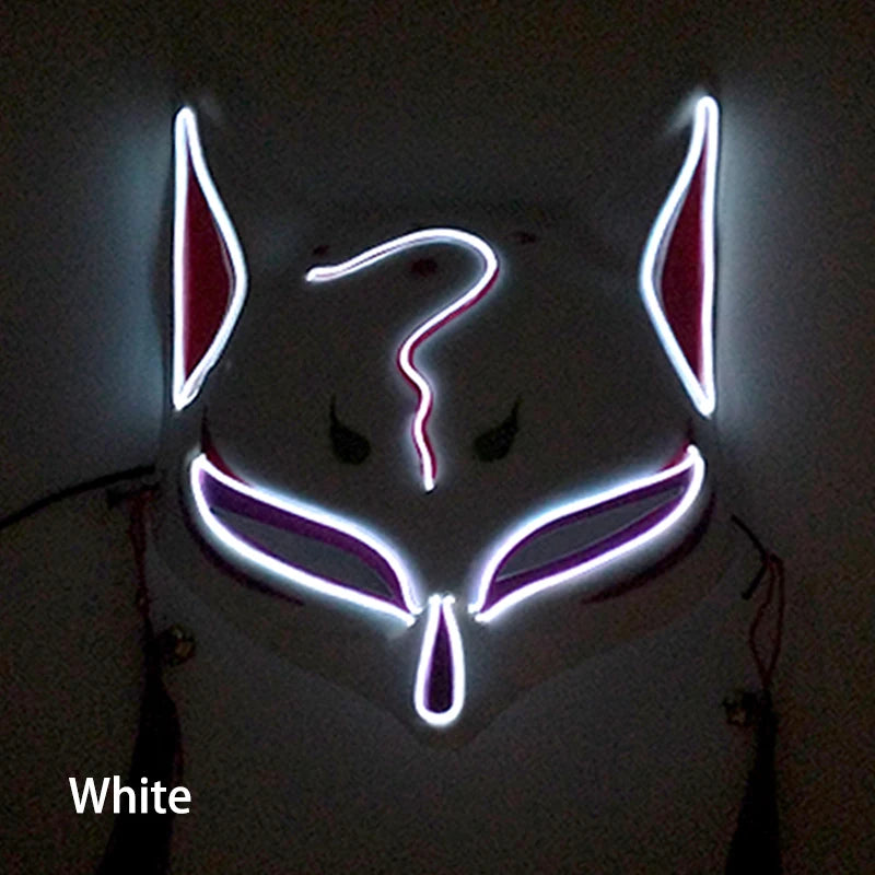 Glowing  Demon Slayer Mask Cosplay Japanese Cartoon Neon Light Samurai Mascara Luminous Led Fox Mask For Halloween Christmas