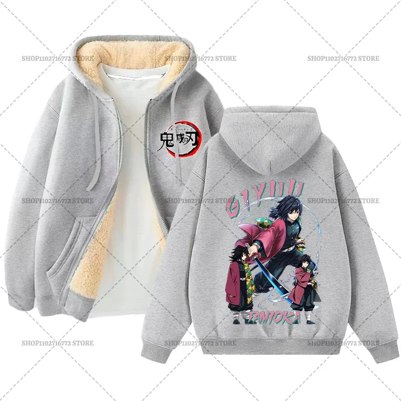 Fashion Clothes Anime Kimetsus No Yaibas Print Sweatshirt Men Women Demons Slayers Winter Loose Fleece Zipper Coat Hoodies Gift