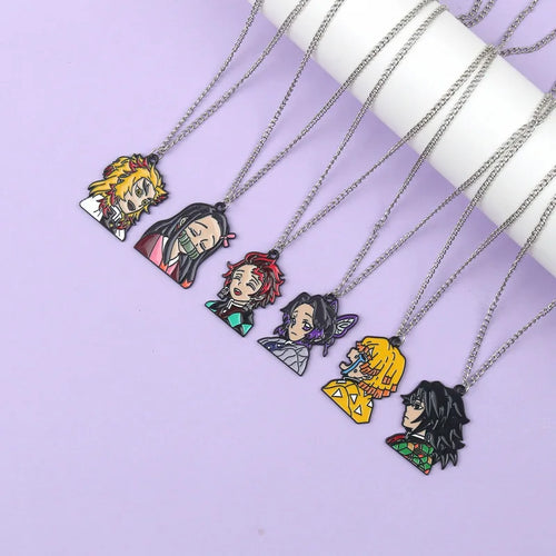 Anime Demon Slayer Cosplay Accessory Kimetsu No Yaiba Pendant Necklace Tanjiro Kamado Spray Paint Oil Drop Alloy Charm Jewelry