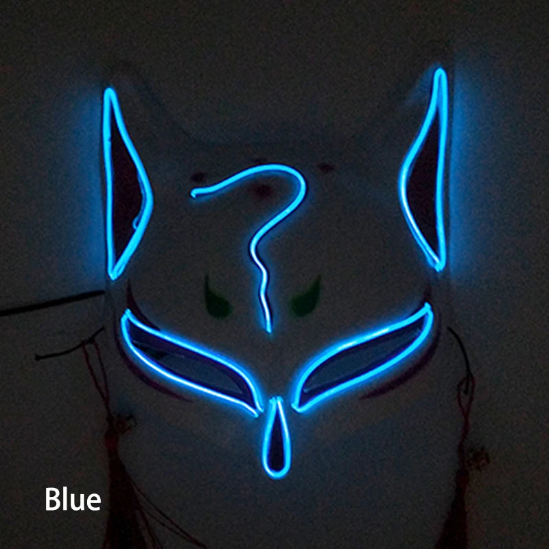 Glowing  Demon Slayer Mask Cosplay Japanese Cartoon Neon Light Samurai Mascara Luminous Led Fox Mask For Halloween Christmas