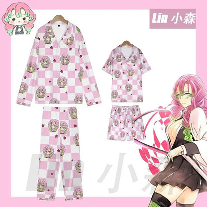 Anime Cosplay Homewear Demon Slayer Agatsuma Zenitsu Cute Pajama Set Demon Girl Pink Pattern Nightwear Loungewear Holiday Gift