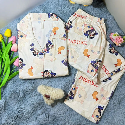 Cute Demon Slayer Pajama Set Spring Autumn Kamado Tanjirou Lolita Girl Pajamas Long Sleeves Student Cosplay Loungewear Set Gift