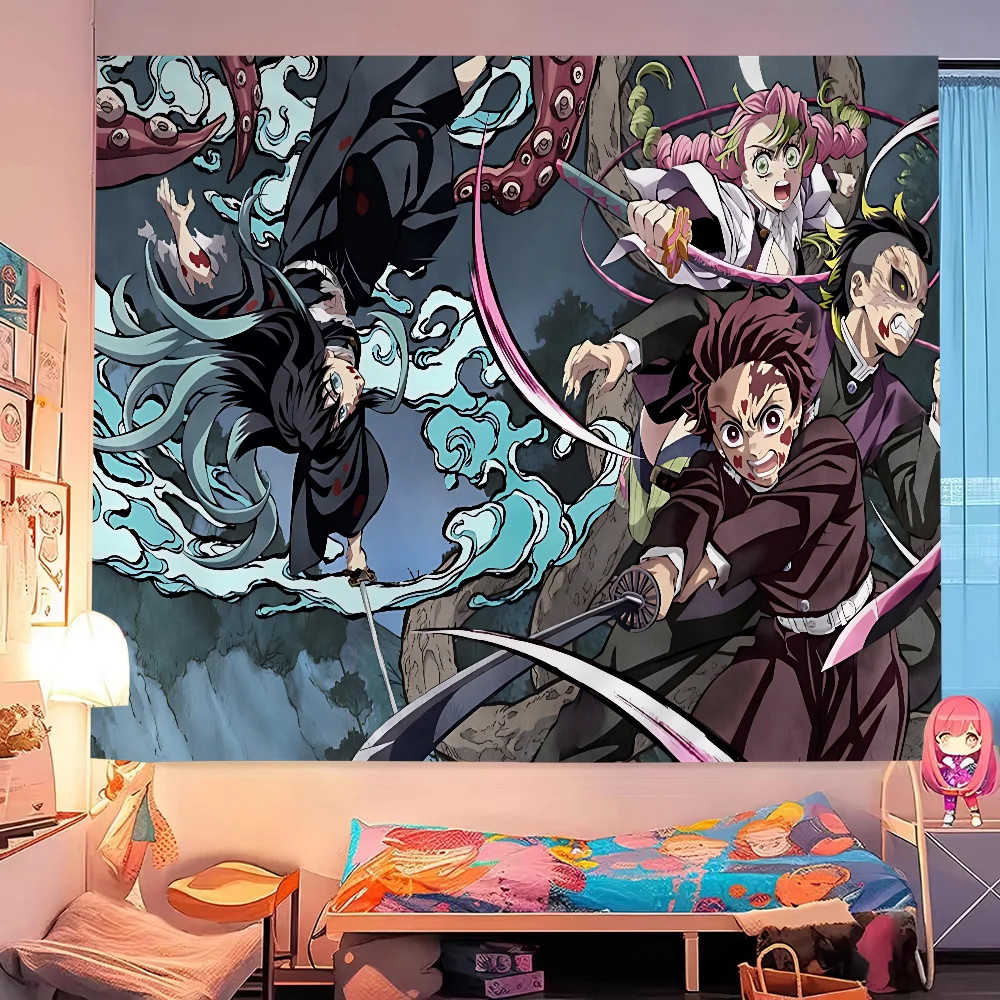 Anime Demon Slayer Colorful Tapestry Wall Hanging Bohemian Wall Tapestries Mandala Wall Art Decor