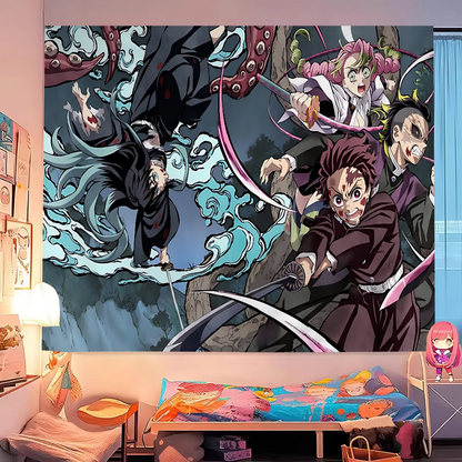 Anime Demon Slayer Colorful Tapestry Wall Hanging Bohemian Wall Tapestries Mandala Wall Art Decor
