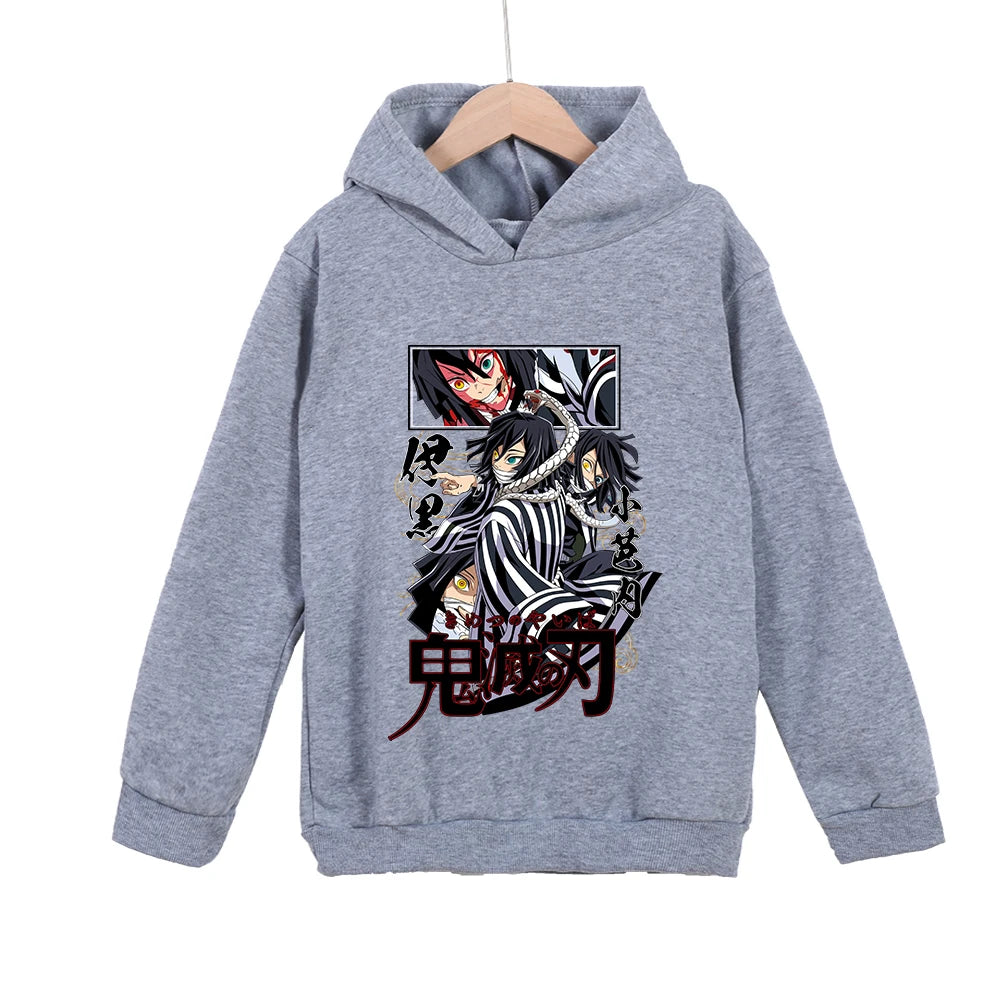 Demon Slayer Obanai Iguro Cotton Hooded Sweatshirt for Kids Unisex Anime Pullover Casual Wear 100-160cm