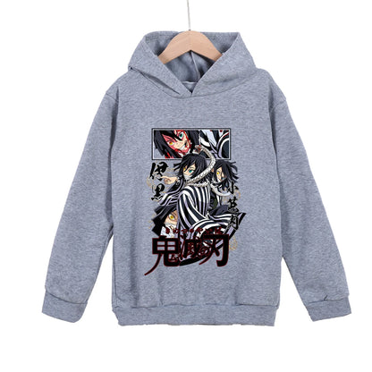 Demon Slayer Obanai Iguro Cotton Hooded Sweatshirt for Kids Unisex Anime Pullover Casual Wear 100-160cm
