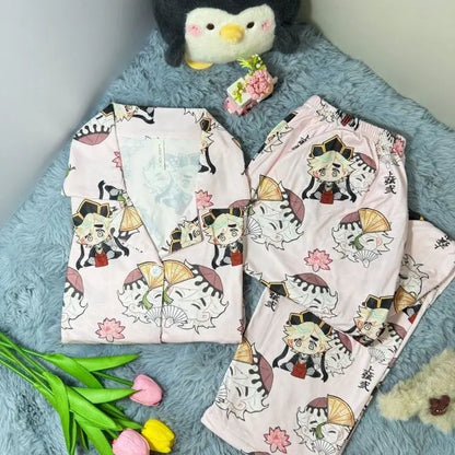 Cute Demon Slayer Pajama Set Spring Autumn Kamado Tanjirou Lolita Girl Pajamas Long Sleeves Student Cosplay Loungewear Set Gift