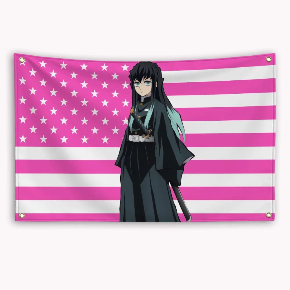 Anime Demon Slayer American Flag Rengoku Kyoujurou Kochou Shinobu Banner Advertising Home Decor Items Tapestry Garage Flags Hang