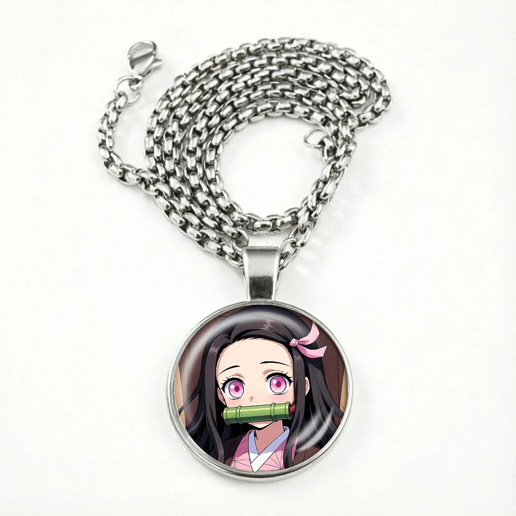 Demon Slayer Necklace for Women Cute Nezuko Jewelry Time Gem Pendants Fashion Sweater Decoration Anime Cartoon Accessories Gift