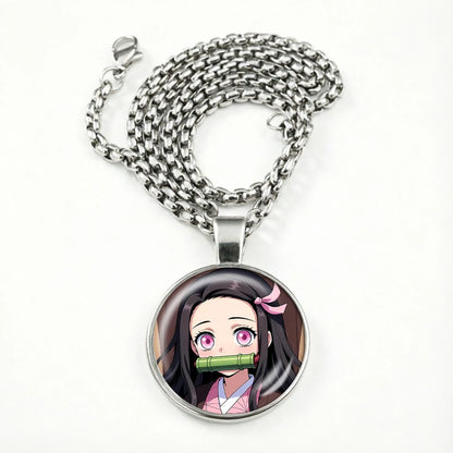 Demon Slayer Necklace for Women Cute Nezuko Jewelry Time Gem Pendants Fashion Sweater Decoration Anime Cartoon Accessories Gift