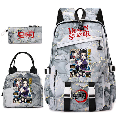 Demon Slayer Anime Backpack Set for Girls Demon Slayer 3Pcs School Bag Lunch Kit Pouch