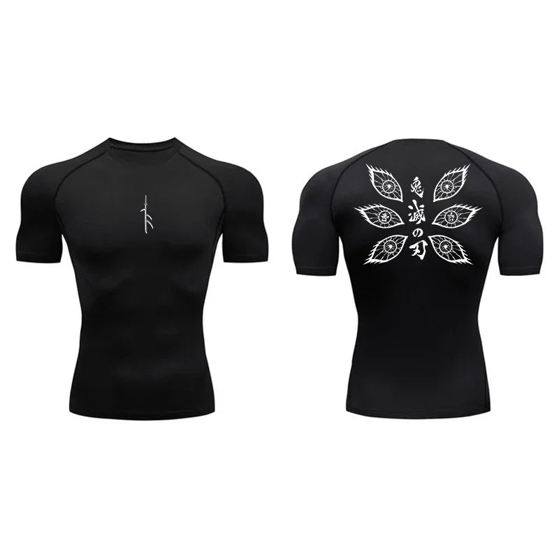 Bandai Demon Slayer Douma Eyes Double-sided Print Compression T-shirt Men Anime Fitness Gym Quick Dry Sportswear Top