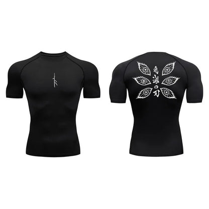 Bandai Demon Slayer Douma Eyes Double-sided Print Compression T-shirt Men Anime Fitness Gym Quick Dry Sportswear Top