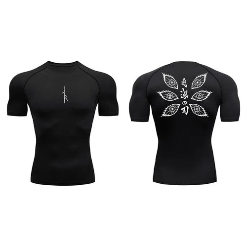 Bandai Demon Slayer Douma Eyes Double-sided Print Compression T-shirt Men Anime Fitness Gym Quick Dry Sportswear Top
