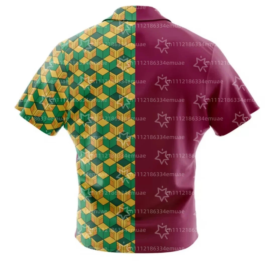 2026 Tanjiro Kamado Demon Slayer Button Up Hawaiian Shirt Sports Dry Quickly Men's Shirt Children's Clothing Tee Top Y2k Woman