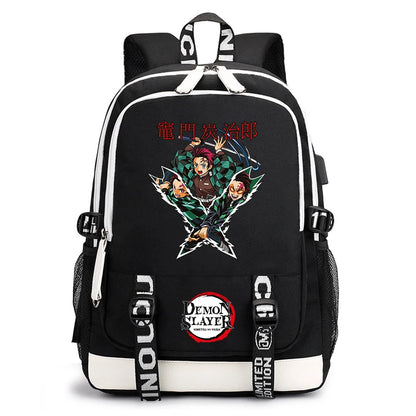 Demon Slayer Anime Print Student Backpack USB Charging Port Lightweight School Bag for Boys Girls