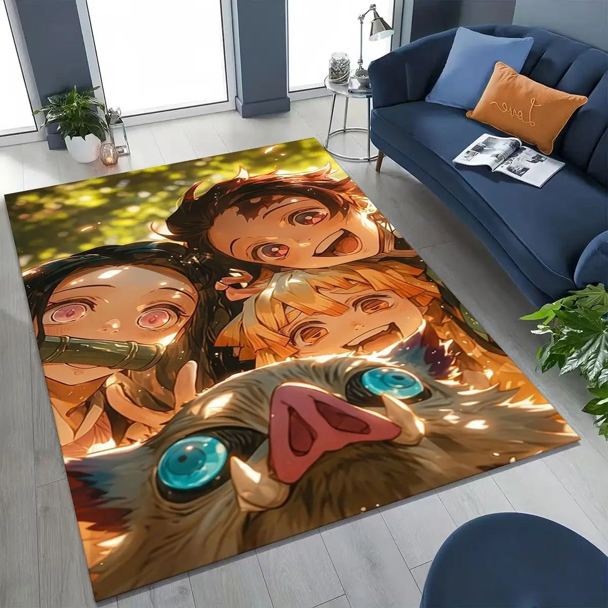 Anime Demon S-Slayer Kamado Nezuko Tanjirou Cartoon Rug for Bedroom Living Room Sofa Home Doormat Decor,Kids Non-slip Floor Mat