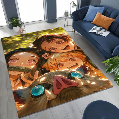 Anime Demon S-Slayer Kamado Nezuko Tanjirou Cartoon Rug for Bedroom Living Room Sofa Home Doormat Decor,Kids Non-slip Floor Mat