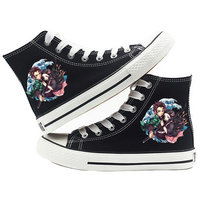 Anime Demon Slayer Canvas Shoes Casual Shoes High Top Sneaker Boys Girls Studebts Kawaii Hand-Painted Anime Shoes Birthday Gift
