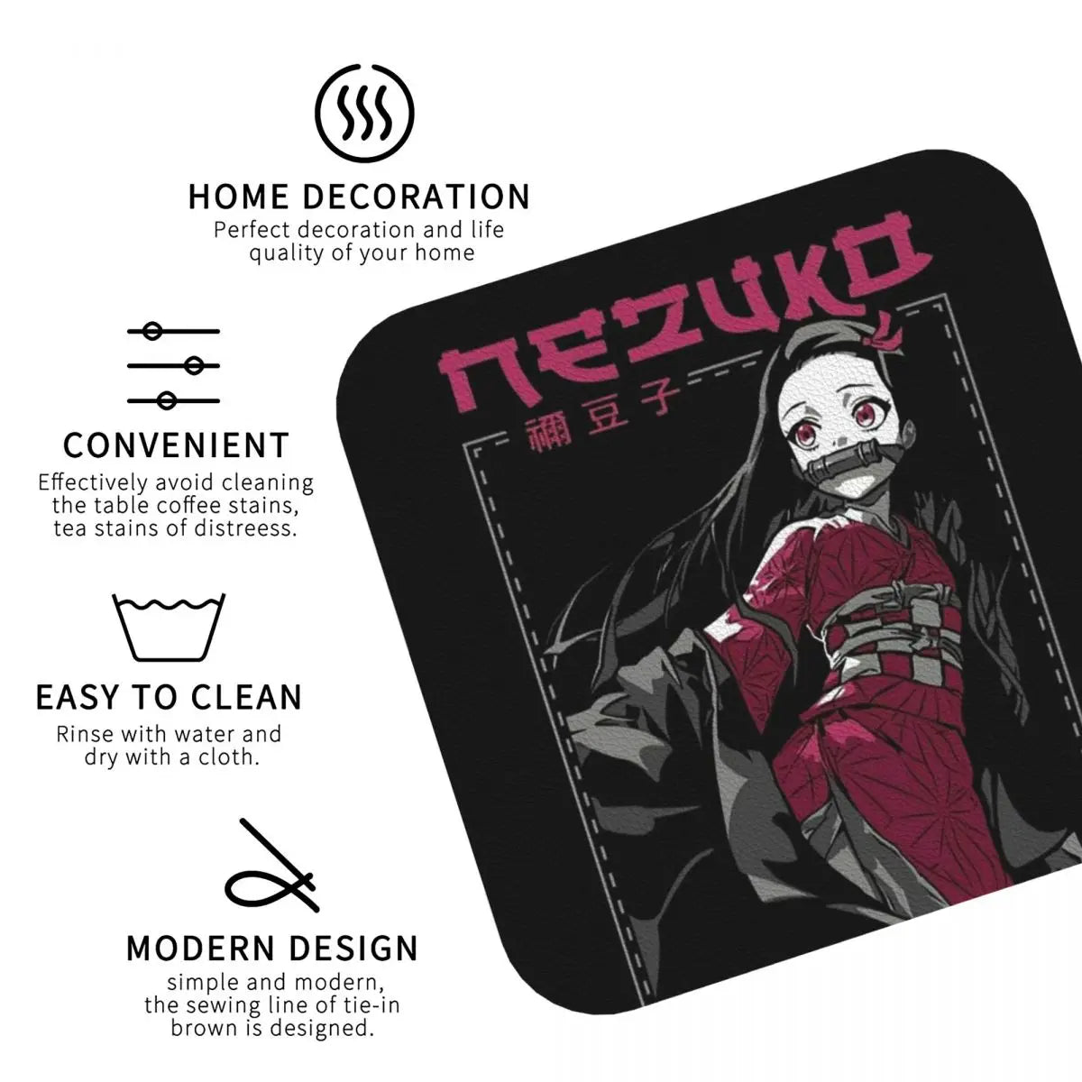 Nezuko Kimono Demon Slayer Kimetsu No Yaiba Anime Coasters Kitchen Placemats Insulation Cup Coffee Mats  Tableware Pads Set of 4